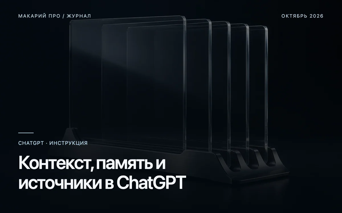 Контекст, память и источники в ChatGPT — редакционная иллюстрация