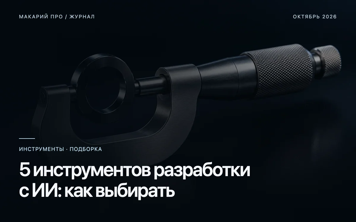 5 инструментов разработки с ИИ: как выбирать — редакционная иллюстрация
