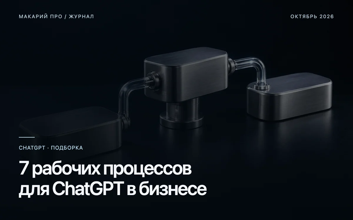 7 рабочих процессов для ChatGPT в бизнесе — редакционная иллюстрация