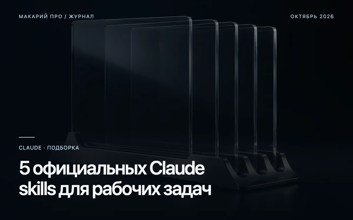 5 официальных Claude skills для рабочих задач — редакционная иллюстрация